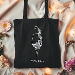 Wine Time Canvas Tote Bag Wine Vacation Group Gift Girl&#39;s Trip Birthday Vineyard Accessory Wine Tasting Weekend Wine Country Bachelorette