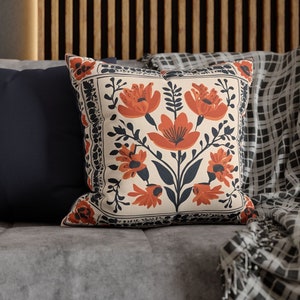 Blommig lantlig kudde med folkkonst örngott bondgårdsblommor accessoarkudde söt inflyttningspresent boho prydnadskudde säsongsbetonad höstkudde bild 1