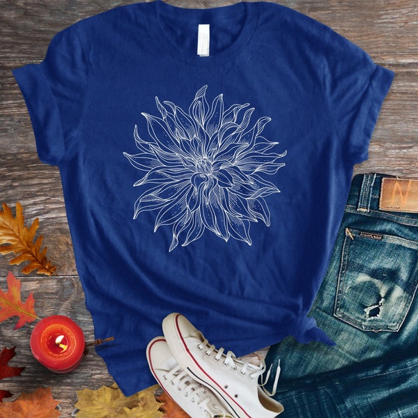 Dahlia Tshirt White Flower Design T-shirt Botany Gardening Gift for Flower lover Floral Tee Gift for her