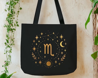 Celestial Zodiac Sign Tote Bag Scorpio Zodiac Star Sign Gift Libra Horoscope themed Reusable Bag Birth Month Gift Cute Scorpio Birthday Gift