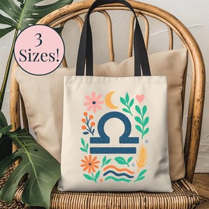 Libra Zodiac Sign Tote Bag Boho Zodiac Star Sign Gift Libra Horoscope themed Reusable Bag Birth Month Gift Cute Libra Birthday Gift