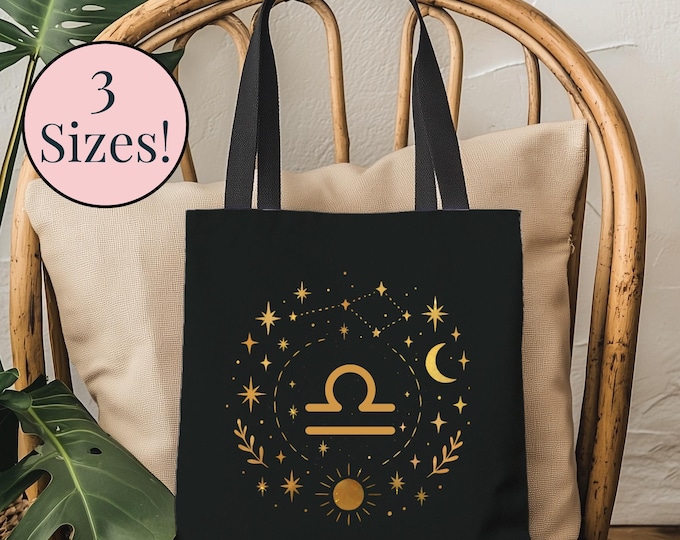 Celestial Zodiac Sign Tote Bag Libra Zodiac Star Sign Gift Libra Horoscope themed Reusable Bag Birth Month Gift Cute Libra Birthday Gift
