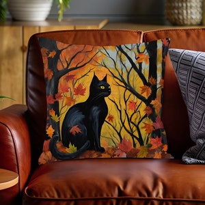 Svart katt kudde och örngott höst folkkonst höstgåva säsongskudde halloween soffa plädkudde höst inflyttningspresent