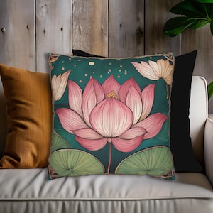 Lotus Flower Pillow Whimsical Flower Pillowcase Pink Lotus Throw Pillow Meditation and Yoga Gift Zen Floral Accent Pillow Flower lover Gift
