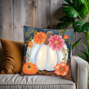 Pumpkin Microfiber Pillow Autumn Folk Art Pillow and/or Pillowcase Faux Suede Thanksgiving Pillow Holiday Host Gift Seasonal Pillow