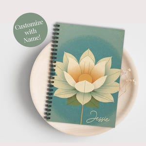Personalized Lotus Spiral Notebook Art Deco Lotus Flower Meditation Gift Inspirational Journal Positive Affirmation Gift Custom Journal
