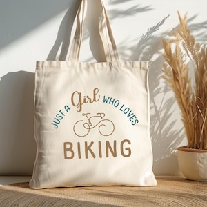 A Girl Who Loves Biking Canvas Tote Bag Boho Bike Tote Bike Lover Gift Bike Mama Reusable Bag Bicycle Gift for Her