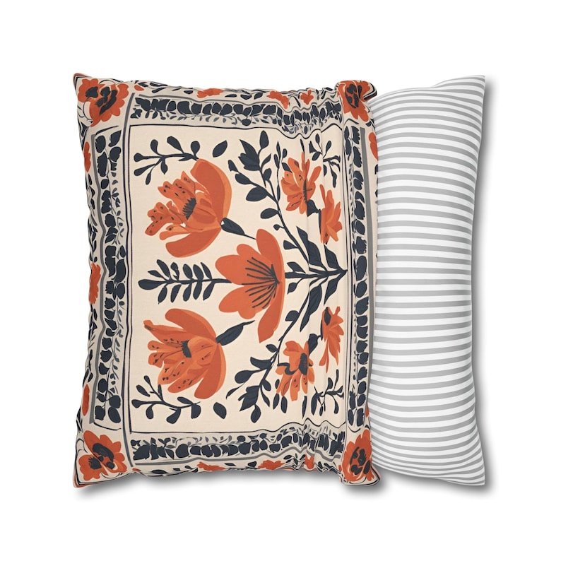 Blommig lantlig kudde med folkkonst örngott bondgårdsblommor accessoarkudde söt inflyttningspresent boho prydnadskudde säsongsbetonad höstkudde bild 6