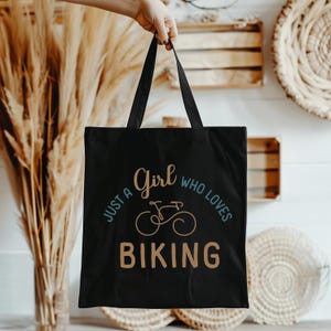 A Girl Who Loves Biking Canvas Tote Bag Boho Bike Tote Bike Lover Gift Bike Mama Reusable Bag Bicycle Gift for Her