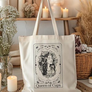 Queen of Cups Wine Tarot Canvas Tote Bag Wine Vacation Gift Girls Trip Birthday Vineyard Accessory Wine Tasting Weekend Wine Country Bach