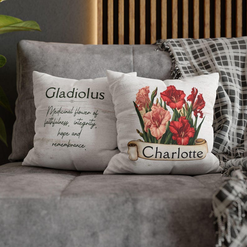 Personalized Birth Flower Pillow Custom Name Floral Pillow Vintage ...