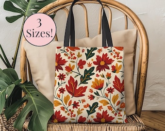 Fall Flower Tote Autumn Leaves and Wildflower Reusable Bag Fall Teacher Tote Bag Trendy Seasonal Tote Hip Fall Birthday Gift for her