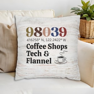 Zip Code Pillow Customizable Address Zip code Vibe Pillow with GPS Coordinate Hometown Throw Pillow Farmhouse Personalized Housewarming Gift