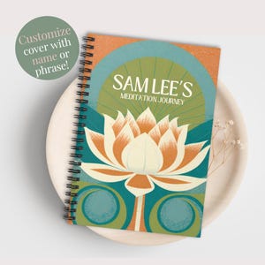 Personalized Lotus Spiral Notebook Art Deco Lotus Flower Meditation Gift Inspirational Journal Positive Affirmation Gift Custom Journal