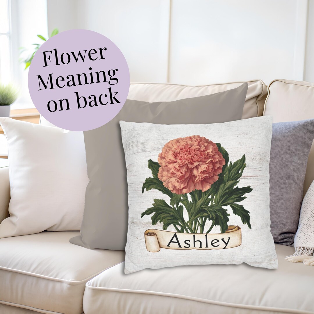 Personalized Birth Flower Pillow Custom Name Floral Pillow Vintage ...