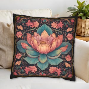 Lotus Flower Pillow Whimsical Flower Pillowcase Pink Lotus Throw Pillow Floral Accent Pillow Flower lover Gift Meditation and Yoga Gift