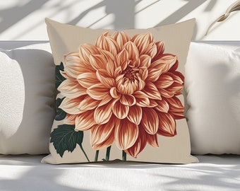 Dahlia Pillow Peach Dahlia Pillowcase Elegant House Warming gift Dahlia Decor Flower Lover Gift
