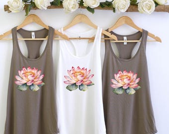 Pink Lotus Tank Top Yoga Lover Tank Spring Yogi Sleeveless top Flower Workout Tee Gift for Yoga Instructor Gym Top for Her Yoga Studio Shirt