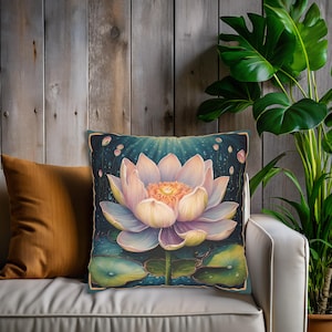 Lotus Flower Pillow Whimsical Flower Pillowcase Pink Lotus Throw Pillow Meditation and Yoga Gift Zen Floral Accent Pillow Flower lover Gift