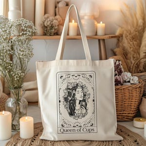 Bolsa de lona con diseño de Tarot del Vino de la Reina de Copas, regalo para vacaciones de vino, viaje de chicas, cumpleaños, accesorio para viñedo, fin de semana de cata de vinos, región vinícola, Bach