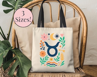 Taurus Zodiac Sign Tote Bag Boho Zodiac Star Sign Gift Taurus Horoscope themed Reusable Bag Birth Month Gift Cute Taurus Birthday Gift
