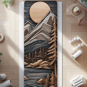 Mountain Yoga Mat Hybrid Micro Fiber Träningsmatta Hot Yoga Outdoor Lover Matta Vildmarksmönster Pilatesmatta För Yogi Träning Present Till Honom