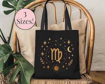 Virgo Zodiac Sign Tote Bag Boho Zodiac Star Sign Gift Virgo Horoscope themed Reusable Bag Birth Month Gift Cute Virgo Birthday Gift