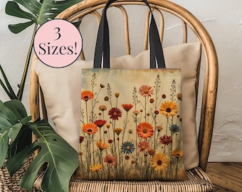 Fall Flower Tote Autumn Leaves and Wildflower Reusable Bag Fall Teacher Tote Bag Trendy Seasonal Tote Hip Fall Birthday Gift for her