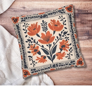 Blommig lantlig kudde med folkkonst örngott bondgårdsblommor accessoarkudde söt inflyttningspresent boho prydnadskudde säsongsbetonad höstkudde bild 3