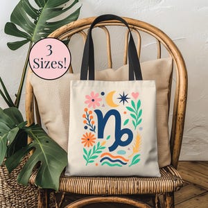 Capricorn Zodiac Sign Tote Bag Boho Zodiac Star Sign Gift Capricorn Horoscope themed Reusable Bag Birth Month Gift Cute Capricorn Birthday