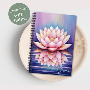 Personalized Lotus Spiral Notebook Lotus Flower Meditation Gift Yoga Floral Inspirational Journal Positive Affirmation Gift Custom Journal