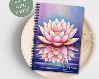 Personalized Lotus Spiral Notebook Lotus Flower Meditation Gift Yoga Floral Inspirational Journal Positive Affirmation Gift Custom Journal
