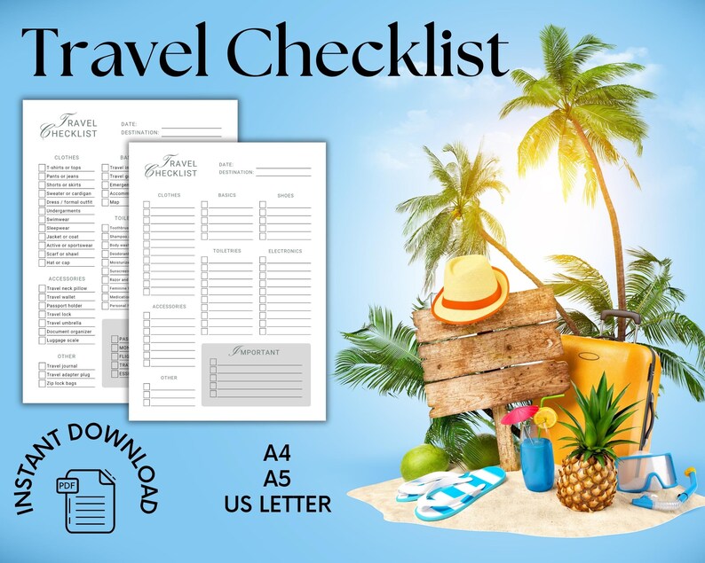 Printable Travel Checklist and Planner PDF Fillable Travel Packaging List Organizer for Women ...