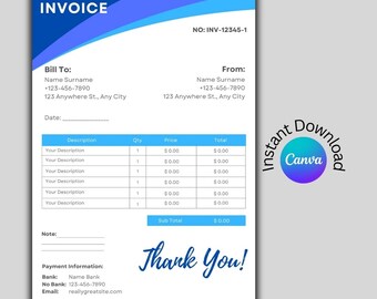 Minimalist Business Invoice Template: Canva Editable, Printable (Digital Download)