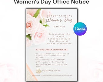 International Women's Day Template | Corporate Internal Notice | Editable Canva Design | Printable Digital Download