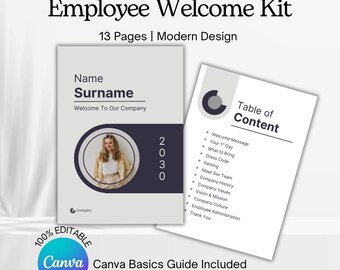 Editable Employee Welcome Kit: 13-Page Canva Template