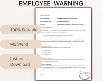 Employee Warning Letter Template | Editable Word Document | HR Disciplinary Form | Printable A4 & US Letter
