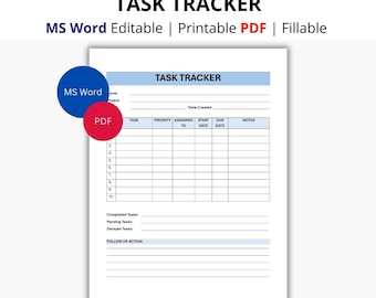 Project Task Tracker Template, Editable MS Word, Printable Action List, Fillable PDF