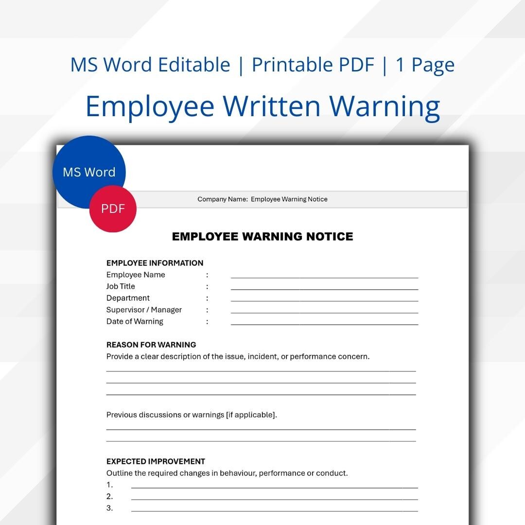 Specific Performance Notice Format Editable Employee Warning Notice Template | Staff Discipline Form ...