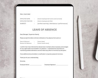 Employee Absence Letter Template – HR Leave Document - Editable MS Word