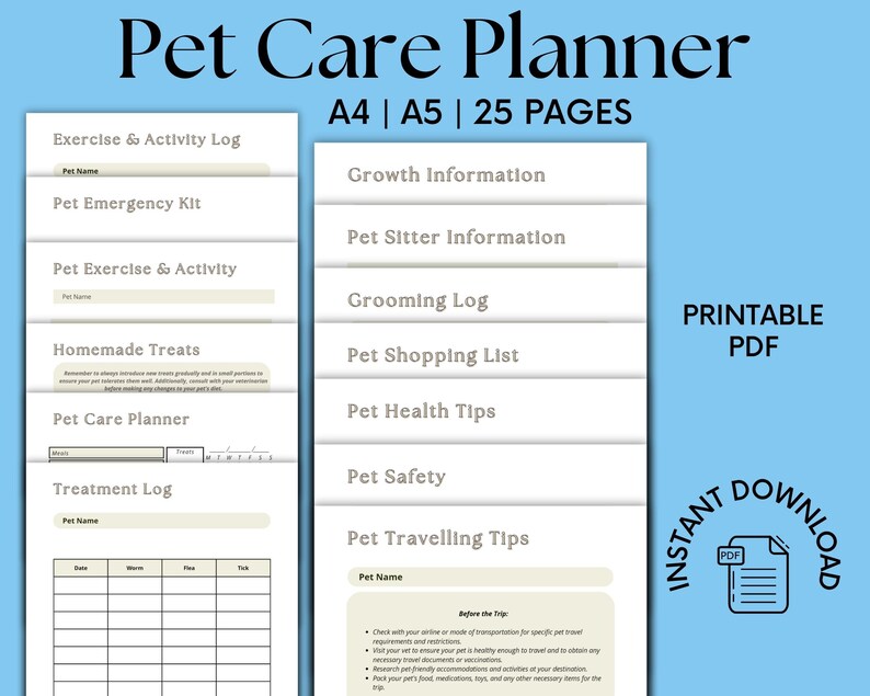 Printable Pet Care Planner Fillable Pet Planner Pet Care Planner Pet ...