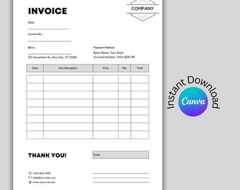 Minimalist Business Invoice Template: Canva Editable (Digital Download)