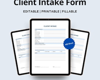 Editable Client Intake Form, Fillable Client Information Template, MS Word and PDF