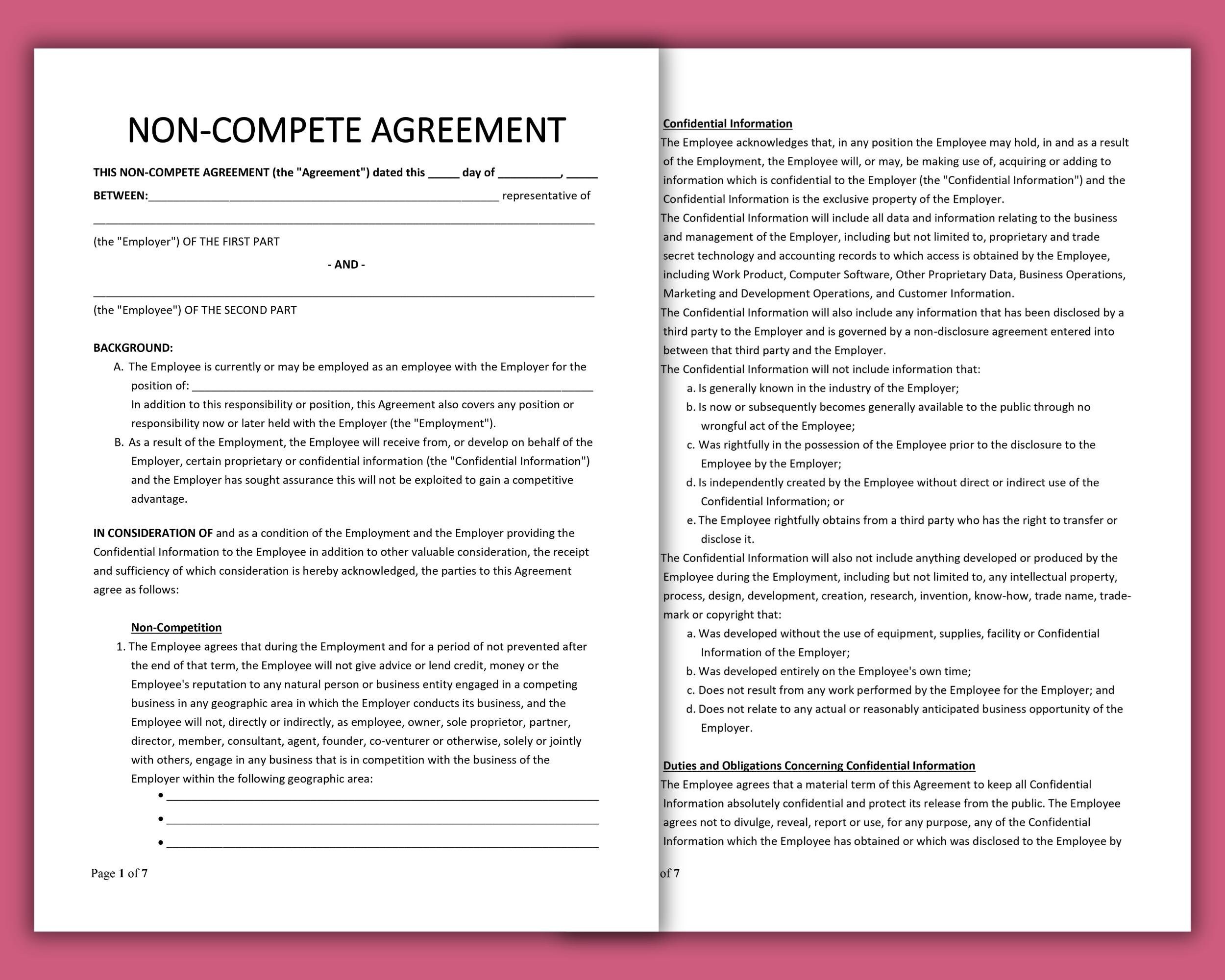 Professional Non-compete Agreement Template Editable in MS Word | Non ...