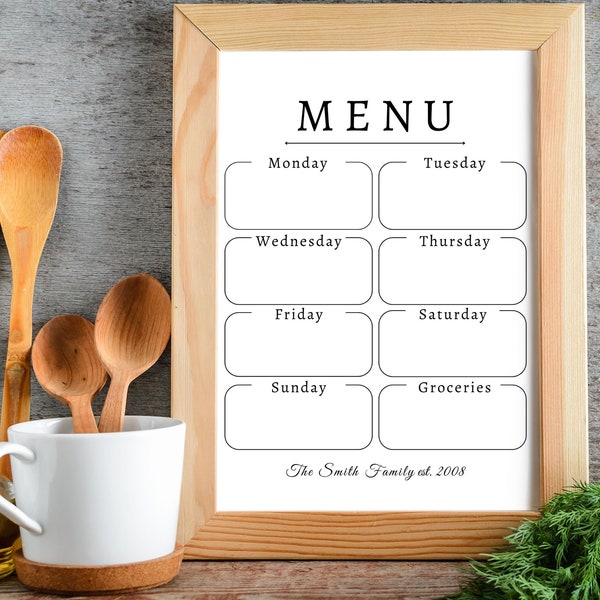 Menu Meal Planner Printable Weekly Planner Instant Download Editable Template Menu Display Weekly Meal Plan Minimalist Planner for Dinner