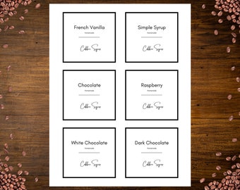 Printable Coffee Syrup Labels, Editable Coffee Syrup Labels, 4 Label Sizes, Coffee Bar Template Bundle, Editable Labels, Printable Label Set