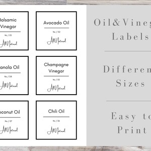Printable Oil&amp;vinegar Labels, Personalized Labels, 6 Label Sizes ...