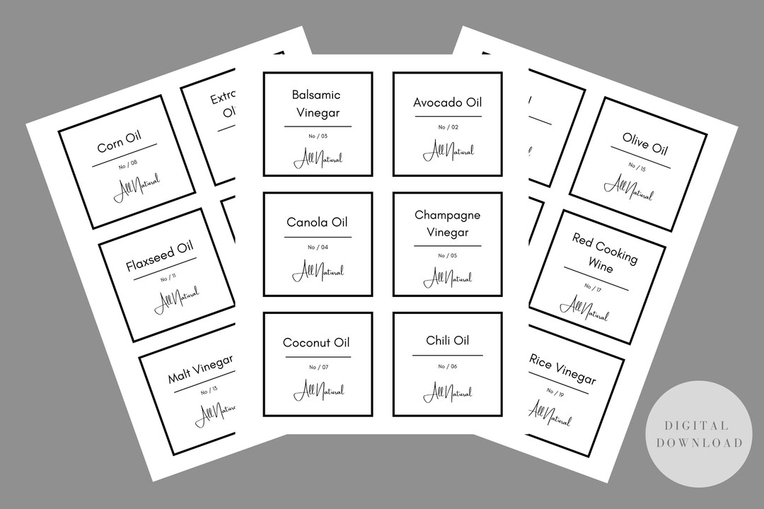 Oil-vinegar Label Template Bundle, Printable Oil&amp;vinegar Labels ...