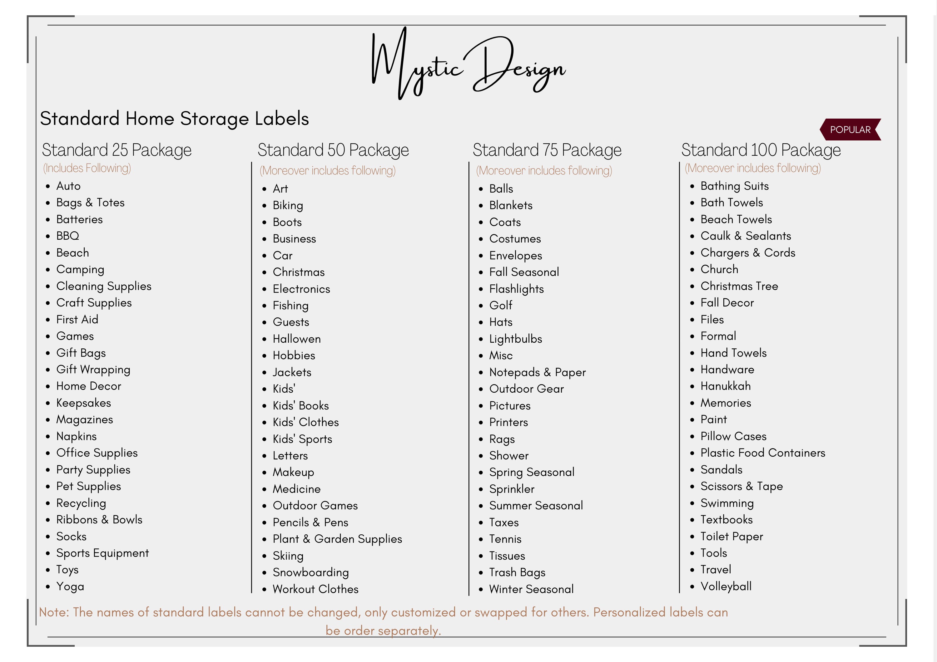 Storage labels personalized labels 3 label sizes organization label