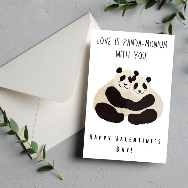 Valentine's Greeting Cards - " Love is panda-monium " - Love-filled Script Art - Love Notes - Sweet Harmony - Cute Cupid - Eternal Romance